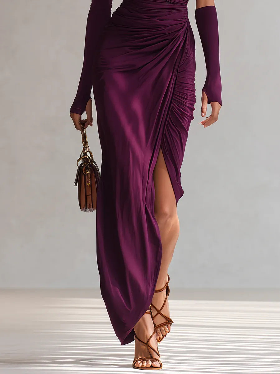Vestido elegante morado de un solo hombro