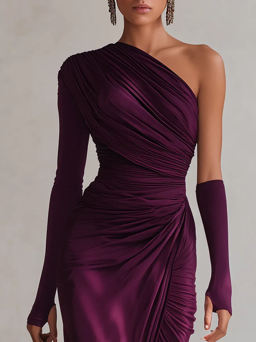 Vestido elegante morado de un solo hombro