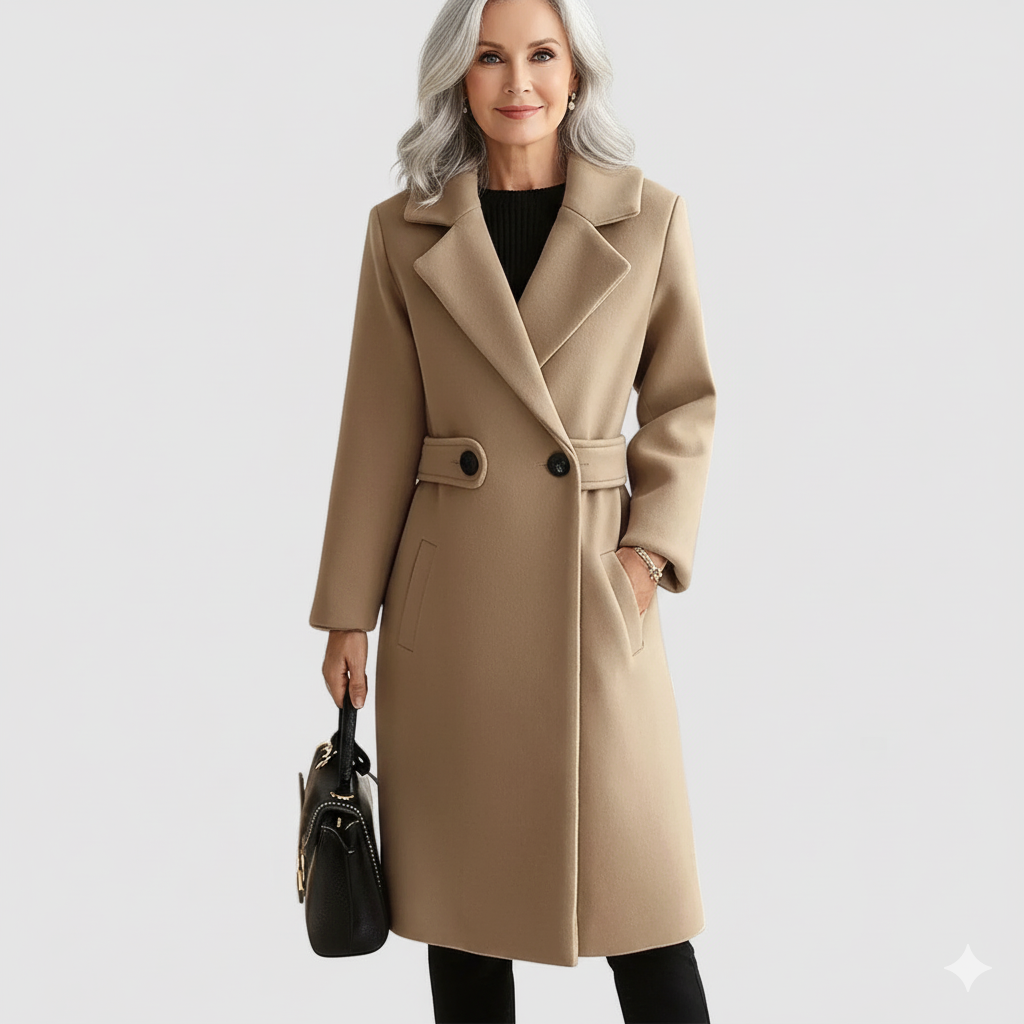 Abrigo elegante de lana con cinturón